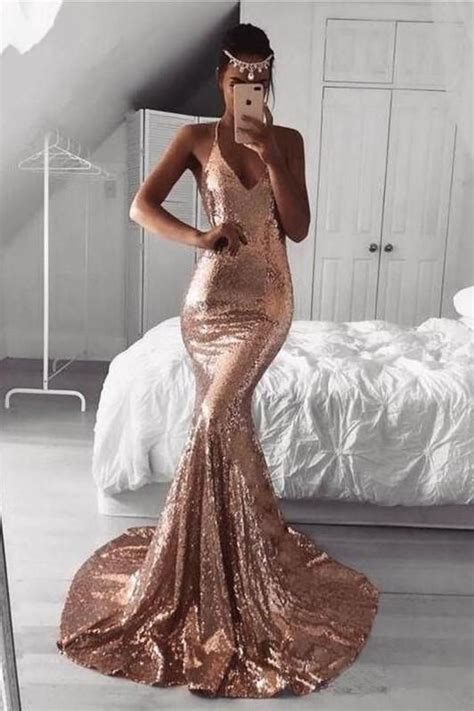 v neckline sparkling sequin prom dress mermaid train sırtı açık balo