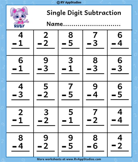 single digit subtraction worksheets  educational site   grade