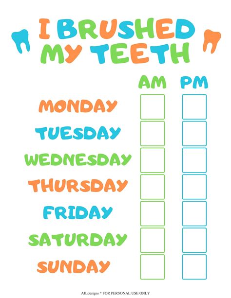 tooth brushing chart printable instant  etsy
