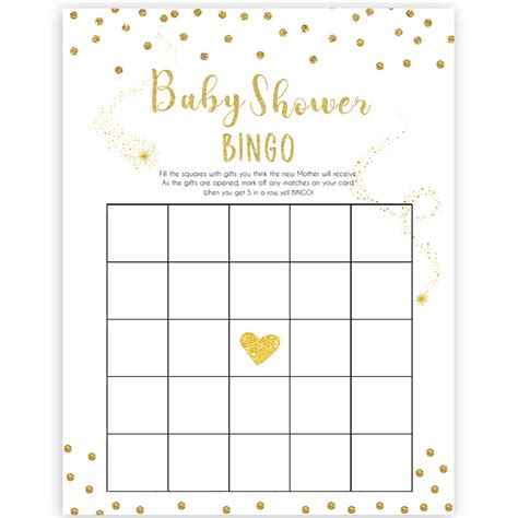 baby shower bingo printable gold glitter baby shower games