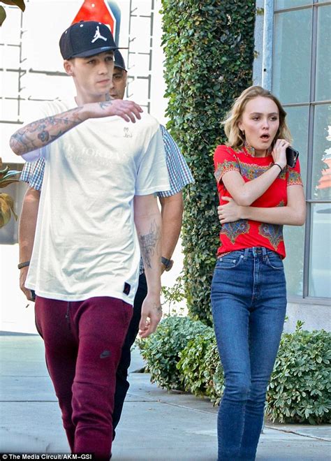 lily rose depp in skinny jeans and printed t shirt on