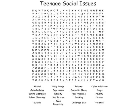 Teen Social Issues Word Search Wordmint