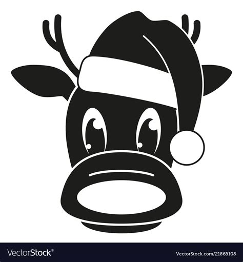 black  white reindeer head  hat silhouette vector image