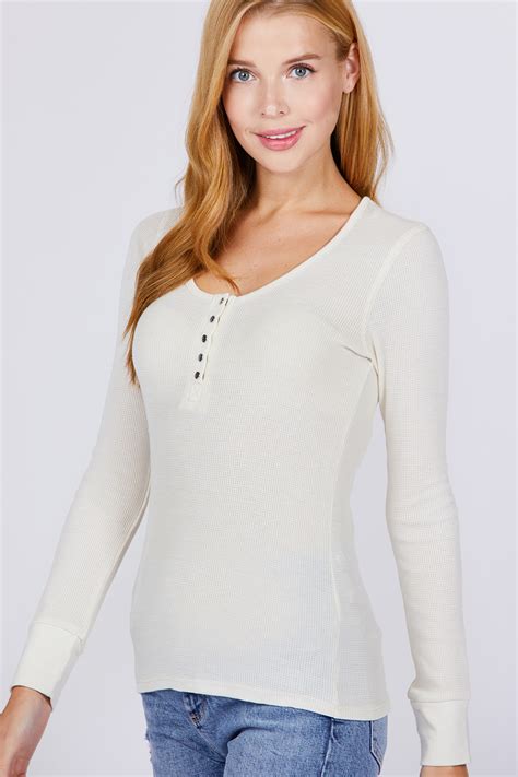 Women S Basic Henley Thermal Long Sleeve Knit T Shirt W Buttons Ebay