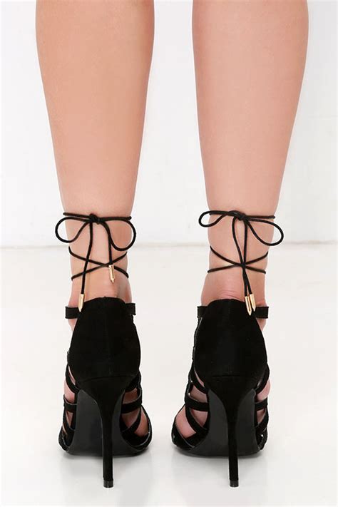 chic black heels lace up heels leg wrap heels 26 00