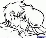 Kissing Couple Anime Kiss Drawings Coloring Pages Drawing Easy Boy Girl Couples Cute Draw Pencil Line Color Simple Clipart Sketches sketch template
