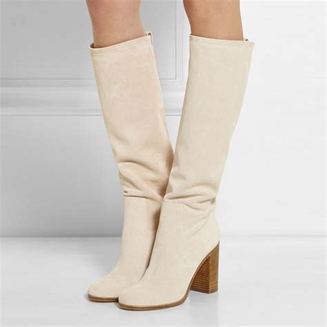 hot sale beige suede thigh high boots fall winter block heels women
