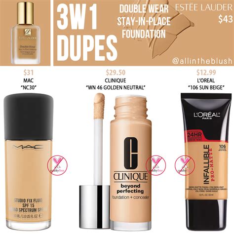 estee lauder  double wear stay  place foundation dupes