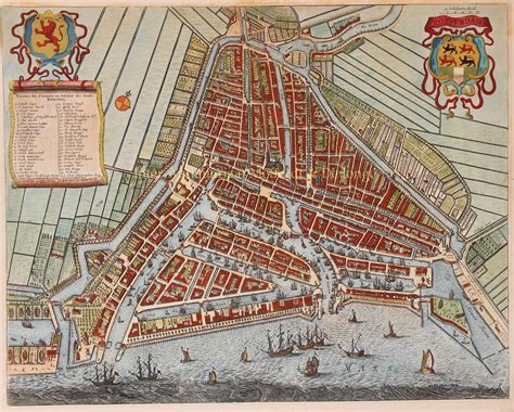 oude kaart rotterdam plattegrond  eeuw originele gravure