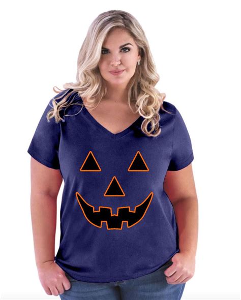 Iwpf Womens Plus Size V Neck T Shirt Halloween Costume Pumpkin