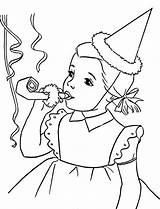 Coloring Birthday Girl Pages Happy Blowing Horn Trumpet Anniversary Drawing Color Getdrawings Getcolorings Luna Popular sketch template