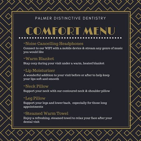 comfort menu palmer distinctive dentistry