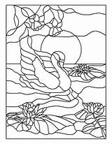 Glass Stained Birds Swans Coloring Patterns Pages sketch template