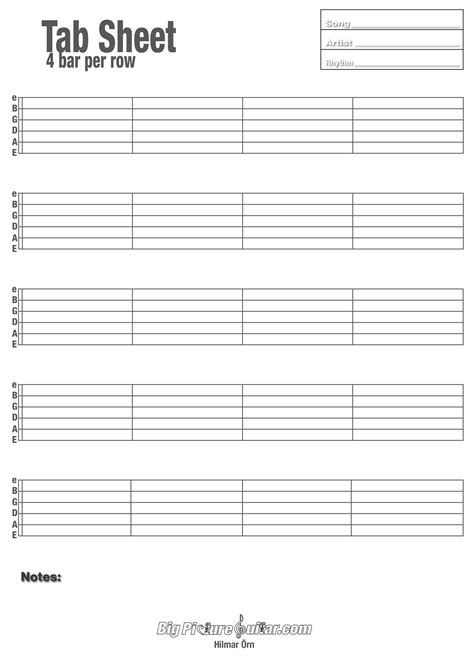 pprintable blank guitar tab sheet  template printable