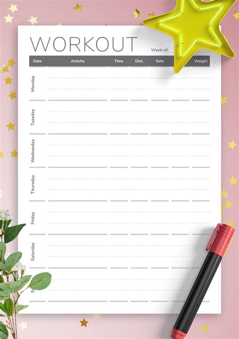printable weekly workout template