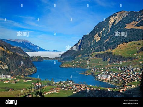 lungern lake town obwalden canton    smallest cantons  switzerland stock photo alamy