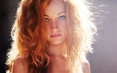 Women Model Redhead Long Hair Looking At Viewer Face
