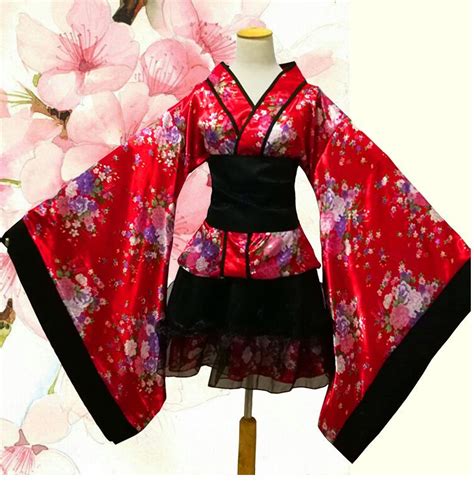 japanese kimono girl cosplay clothing cherry suits long sleeves maid