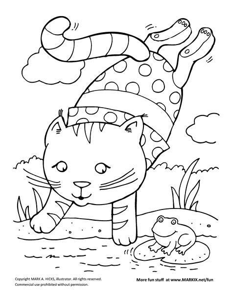 summer fun kitty coloring page