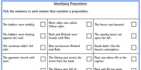 identifying prepositions ks spag test practice classroom secrets