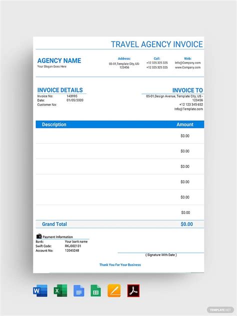 travel agency invoice template   word google docs