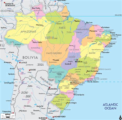 detailed political map  brazil ezilon maps
