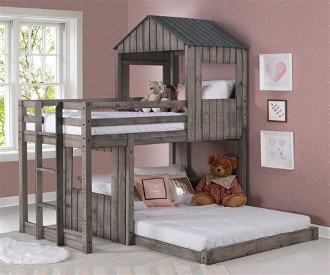 twin  full campsite bunk bed   rustic finish  tfrdg donco trading solid wood kids