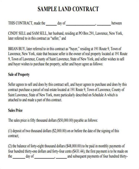 land sale contract sample  template