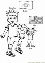 Coloring Around Children Pages Football Playing Enfant Brazil Multicultural Printable Kids Coloriage Du Colouring Dessin Monde Boyama Clipart Le Colorier sketch template