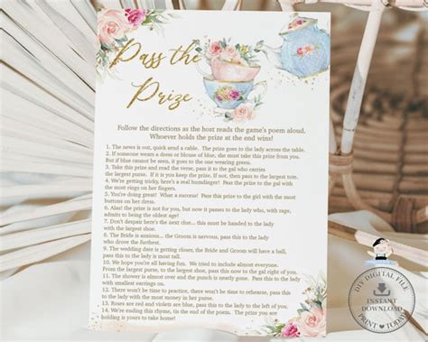 bridal shower pass  prize game printable instant  etsy