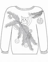 Sweater Christmas Ugly Pages Colouring Cat Tree Kitten sketch template