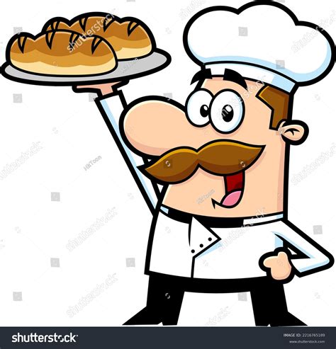 baker cartoon character holding bread vector stock vector royalty