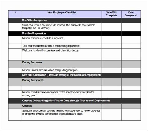 employee checklist template excel beautiful checklist templates