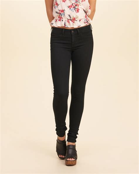 hollister low rise super skinny jeans in black lyst