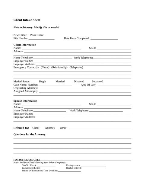 client intake form template printable templates