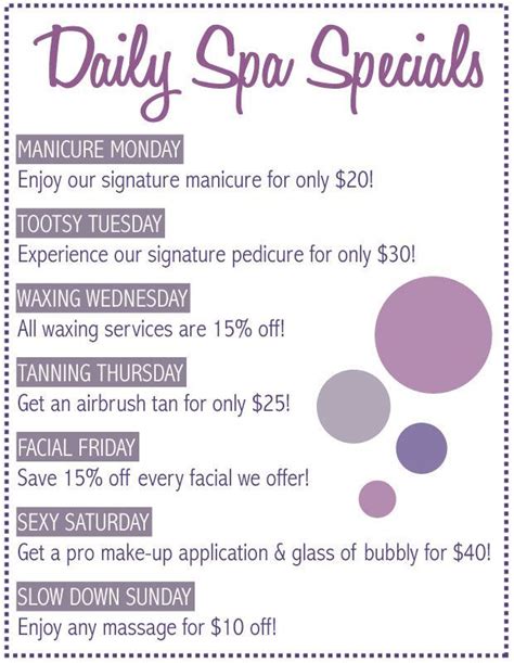 spa specials salon promotions beauty salon decor