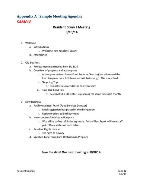 sample meeting agenda  resident council meetings