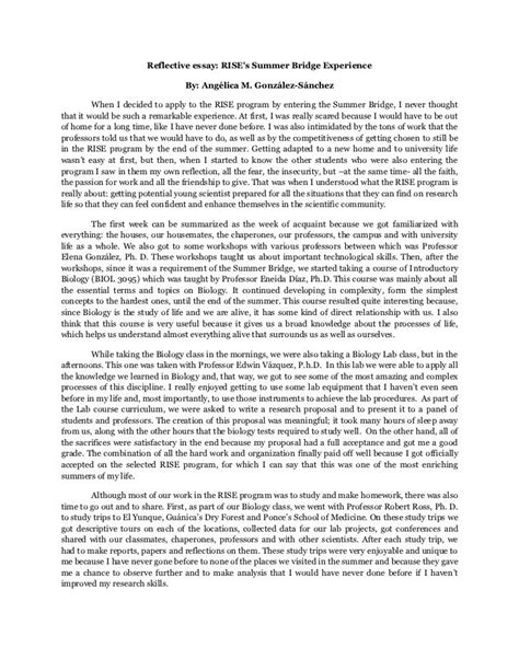 Example Of Reflection Paper Reflective Essay Examples A Reflection
