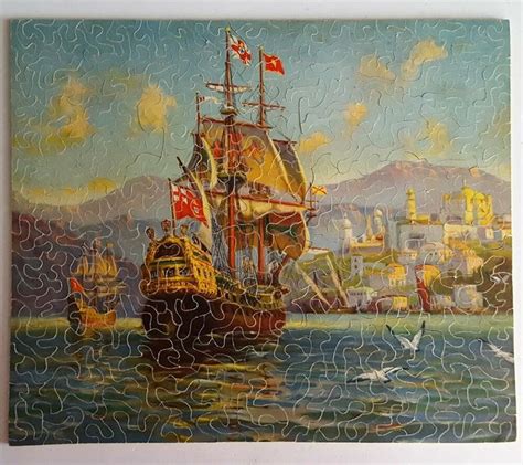 vintage wooden jigsaw puzzle  treasure ship  pcs galleon tall ships ebay wooden jigsaw