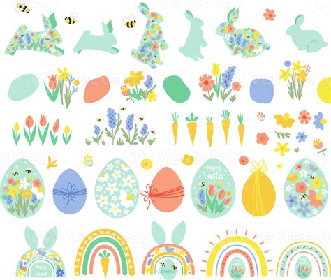 easter elements set happy easter design elements isolated  white