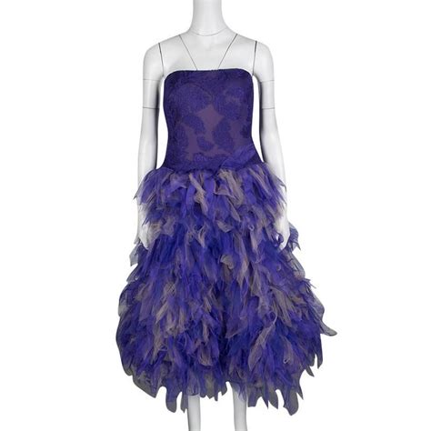 Tadashi Shoji Purple And Begie Tulle Embroidered Faux