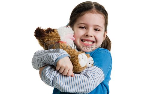 young female child hugging stuffed animal  leloft vectors