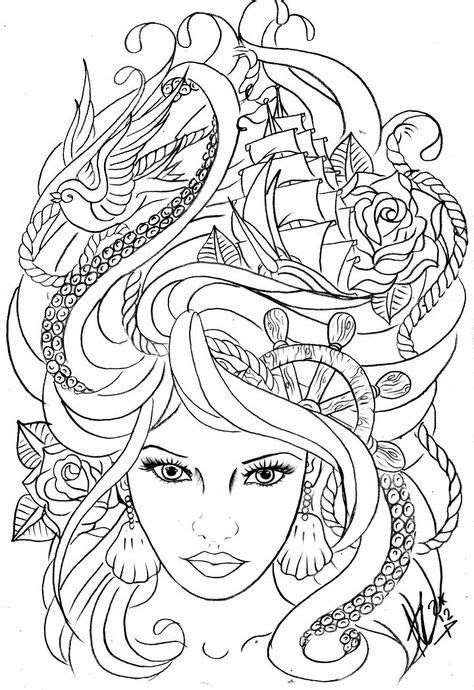 drawing mermaid tattoo coloring pages  ideas   ideias esboco
