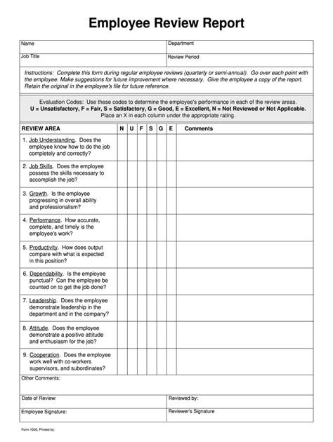 employee performance review forms  printable printable templates
