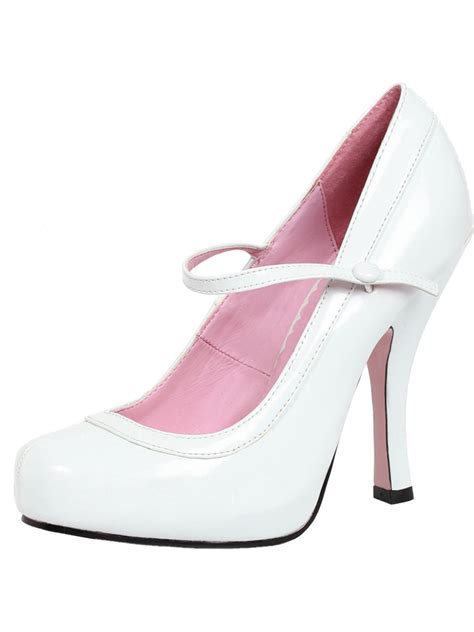 summitfashions womens white mary jane shoes  toe heels patent