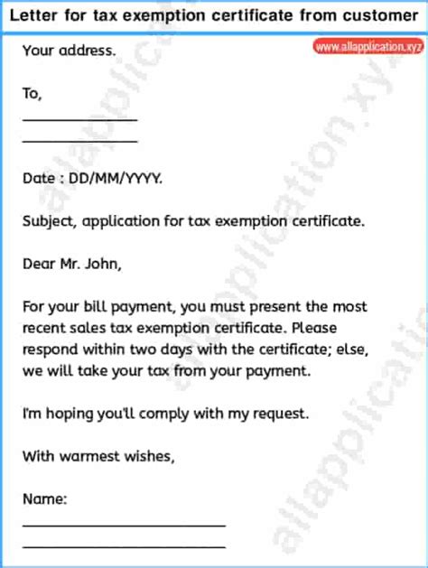 letter requesting tax exemption certificate  customer