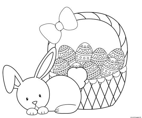 cute rabbit easter eggs basket coloring page printable