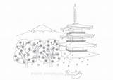 Fuji Mount Coloring Pages Adult Pagoda Chureito Cherry Yamanashi Japanese Japan Featuring Blossoms Castle Printable Book Books Mt Designlooter Sakura sketch template
