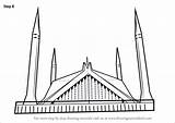 Draw Faisal Mosque Drawing Shah Masjid Step Drawings Tutorials Drawingtutorials101 Learn Paintingvalley sketch template