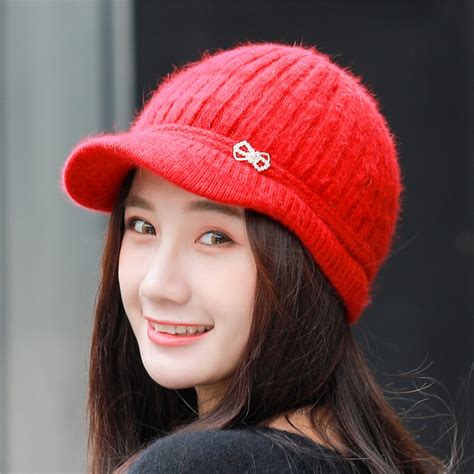 Newly Winter Knitted Cap Hats For Women Short Brim Baseball Cap Solid